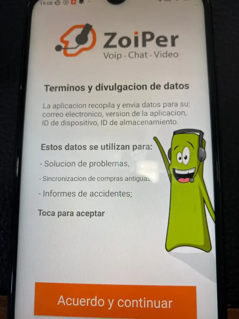 Zoiper: términos y divulgación de datos. Lee la información antes de continuar.
